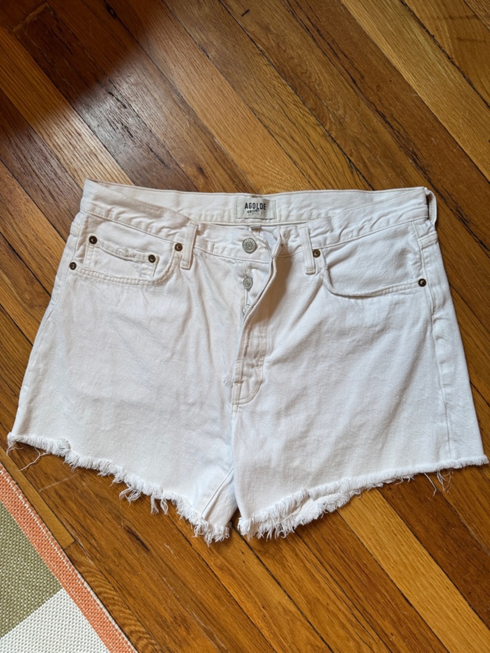 Agolde White Raw-Hem Denim Shorts